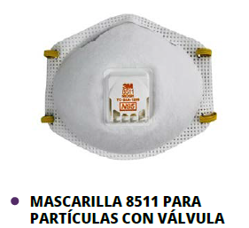 MASCARILLA 8511 PARA PARTÍCULAS CON VÁLVULA