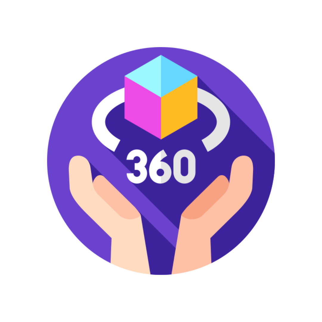 Manos ahuecando un cubo con flechas que lo rodean, texto