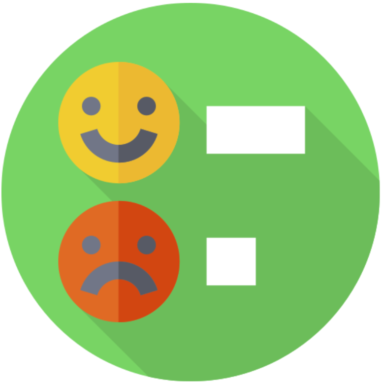 Un círculo verde con una cara sonriente y una cara fruncida, cada una con una casilla de verificación.