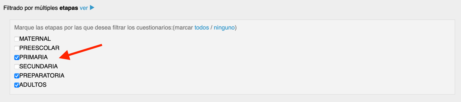 Una lista de opciones con una resaltada por una flecha roja: 