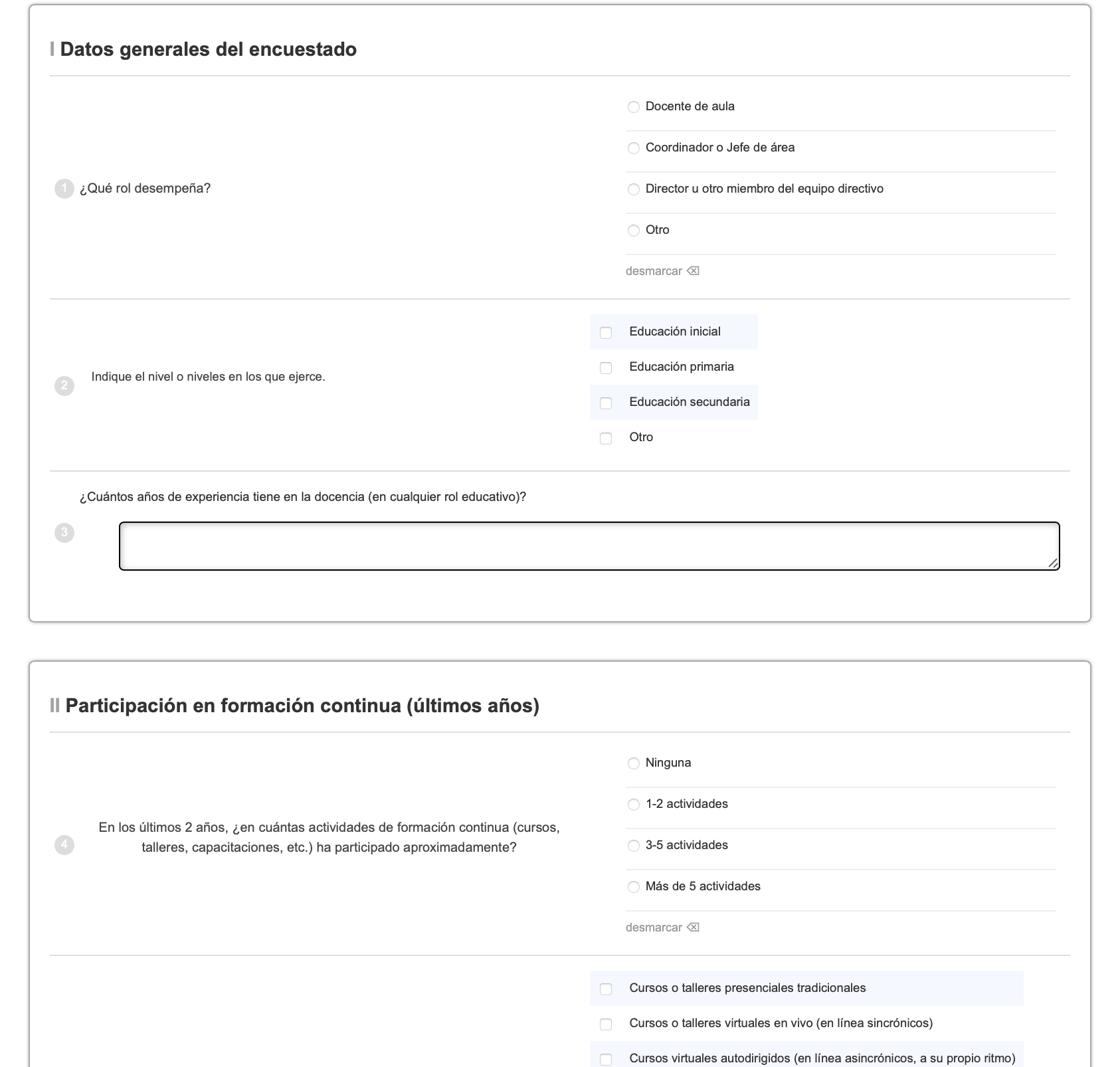 Formulario con varias opciones de elección: datos personales y selección de acuerdo.