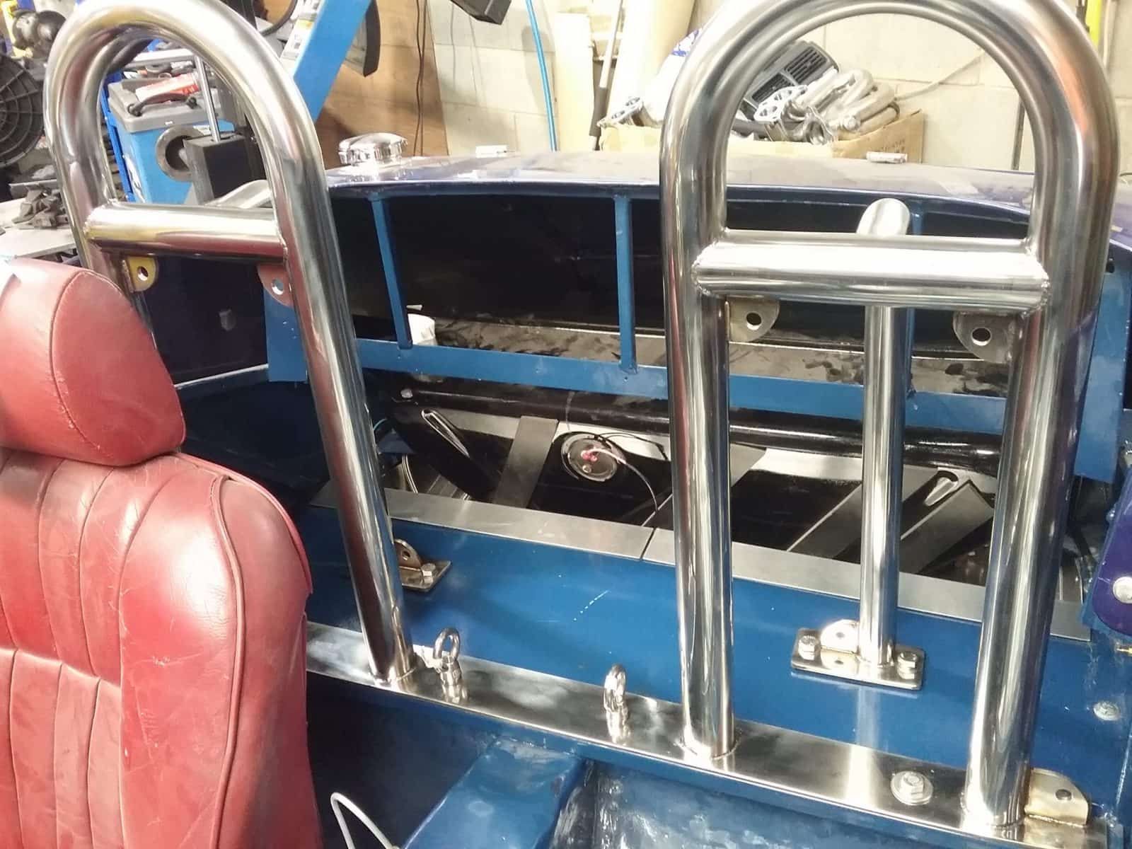 Blue Car Interior With Roll Bars, Red Seat — Highlander Metals in Wollongong, NSW