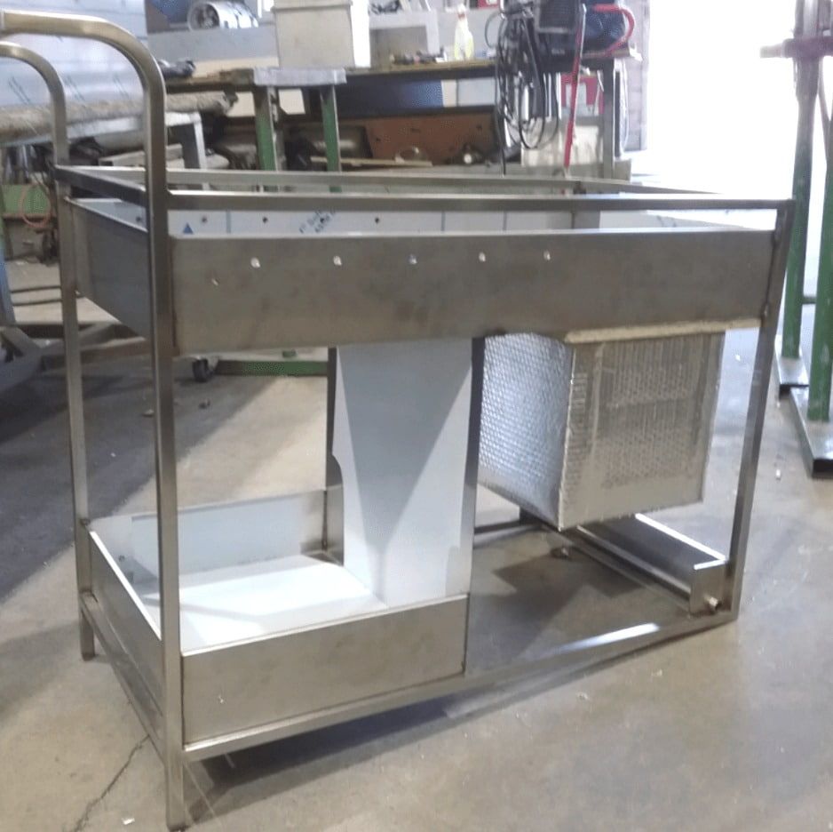 Stainless Steel Cart With Two Shelves and a Filter, in a Workshop Setting — Highlander Metals in Bondi, NSW