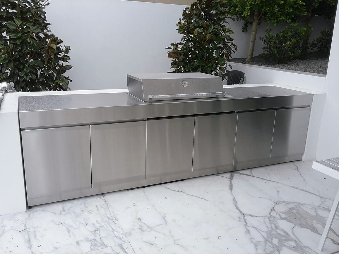 Stainless Steel Outdoor Kitchen With Grill and Cabinets — Highlander Metals in Bondi, NSW
