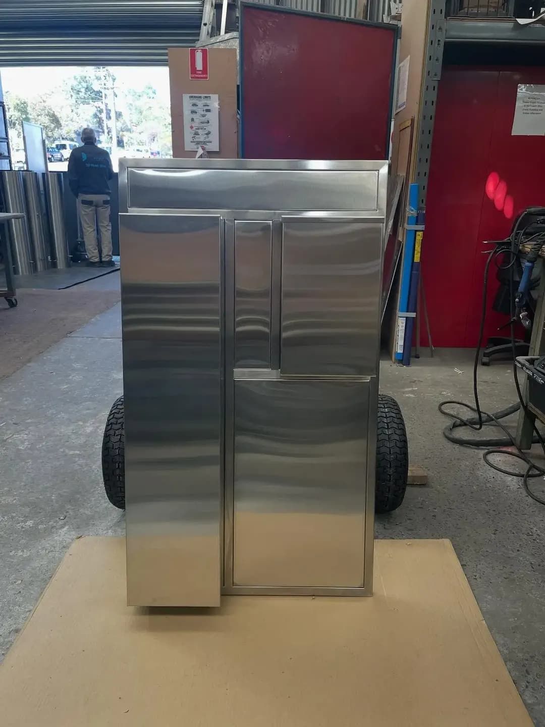 Silver Metal Cabinet on Wheels Inside a Workshop — Highlander Metals in Kirrawee, NSW