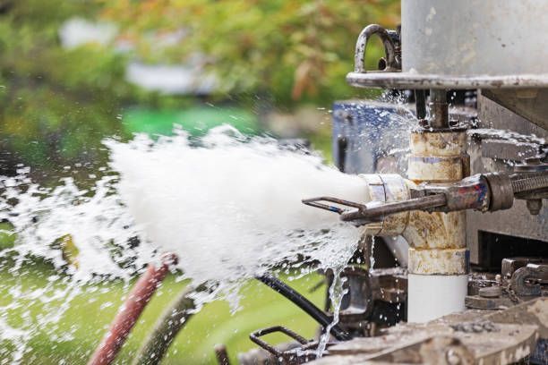 Close-up image of the process and equipment of drilling a new residential water well. This image sho