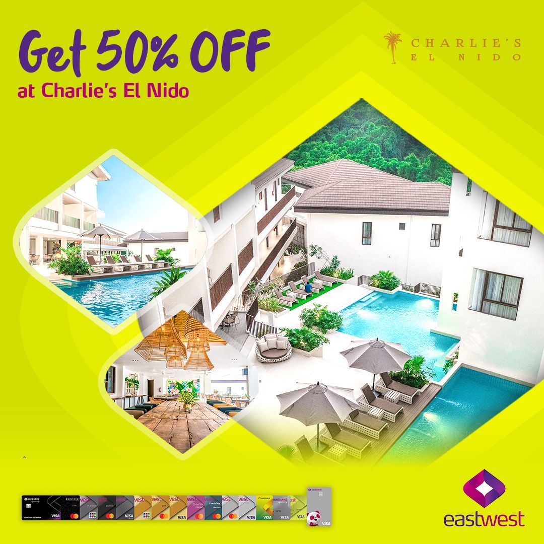 Eastwest Bank cardholders save up to 50% at Charlie's El Nido. Discounted accommodations for credit, debit, prepaid cards.