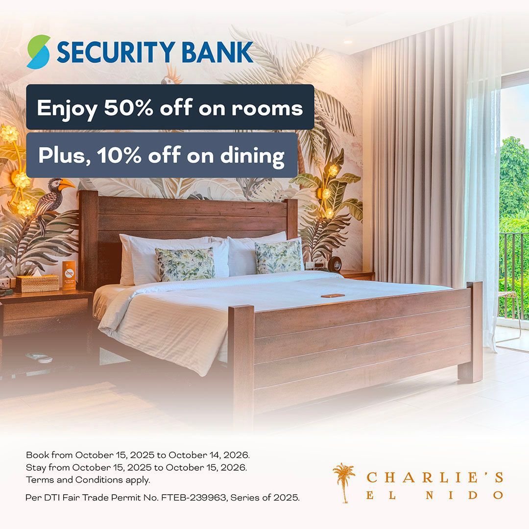 Security Bank cardholders save up to 50% at Charlie's El Nido. Discounted accommodations for credit, debit, prepaid cards.