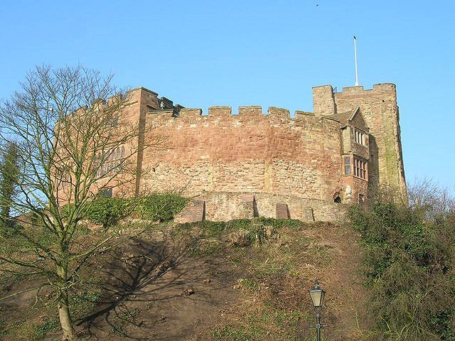 Medieval castle atop a hill under a clear blue sky.