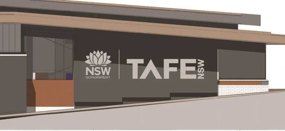 A Drawing of A Building with A Sign that Says Tafe Nsw on It — Nambucca Plumbing in Nambucca Heads, NSW