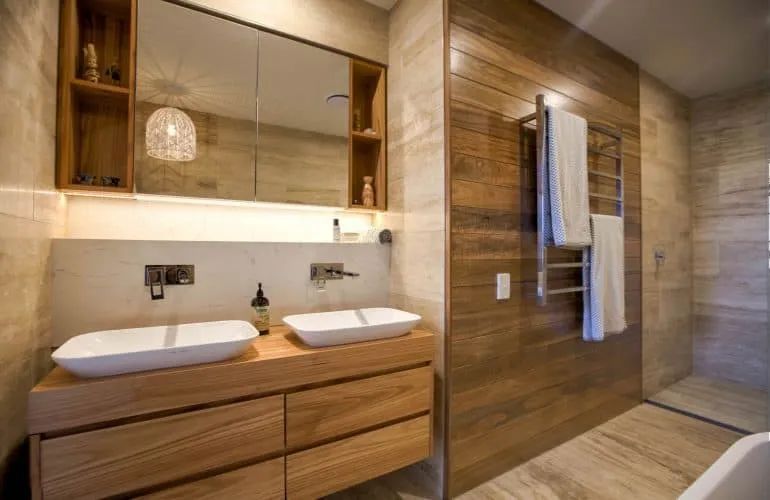 A Bathroom with Two Sinks, a Mirror and A Bathtub — Nambucca Plumbing in Nambucca Heads, NSW