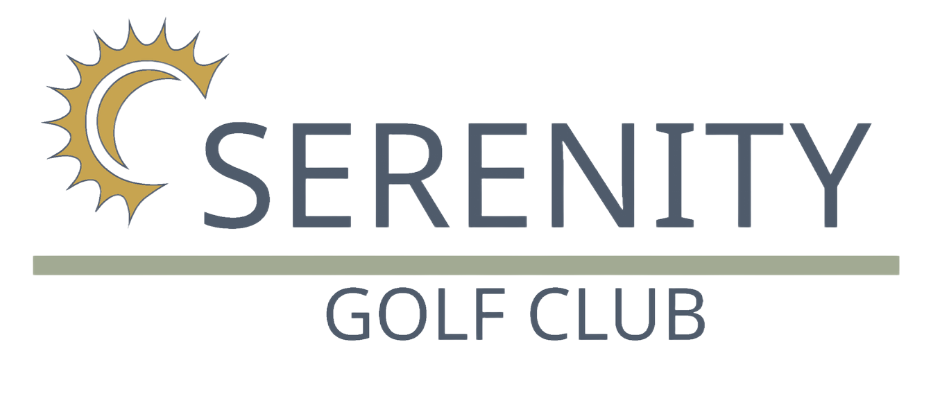 Serenity Golf Club logo with a gradient text.