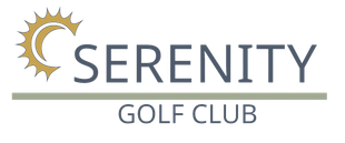 Serenity Golf Club logo with a gradient text.