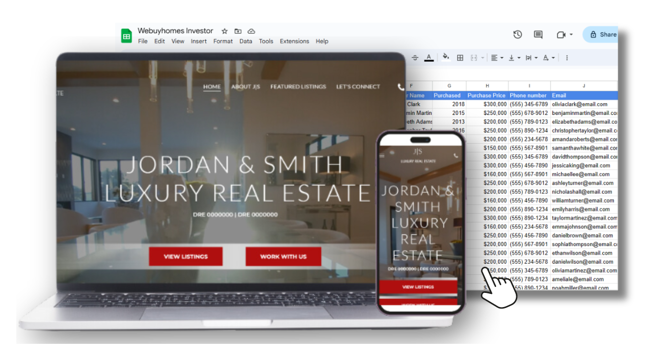 A laptop , cell phone , and spreadsheet for jordan & smith luxury real estate