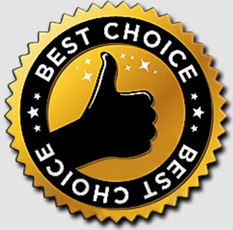 A gold best choice seal with a hand giving a thumbs up
