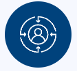 A white user icon centered inside a blue circle with four arrows pointing toward the center.