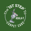 The logo for the 1st step to koala t carpet care shows a koala holding a vacuum cleaner.