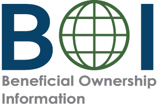 A blue and green logo for beneficial ownership information act