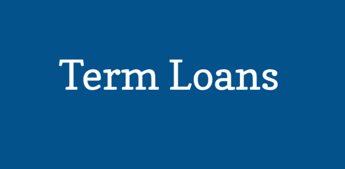 A blue background with white text that says term loans