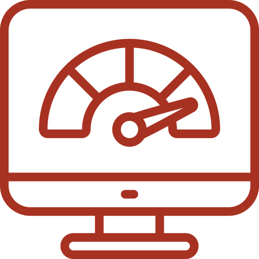 A computer monitor with a speedometer on it.