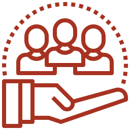 A hand is holding a group of people in a circle.