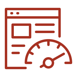 A red icon of a website with a speedometer next to it.