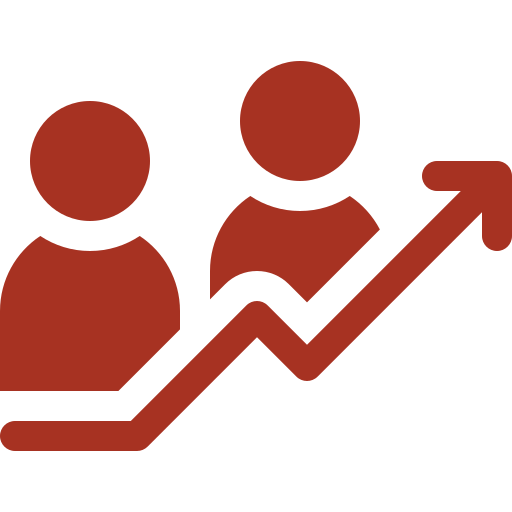 Two people are standing next to a growing graph.
