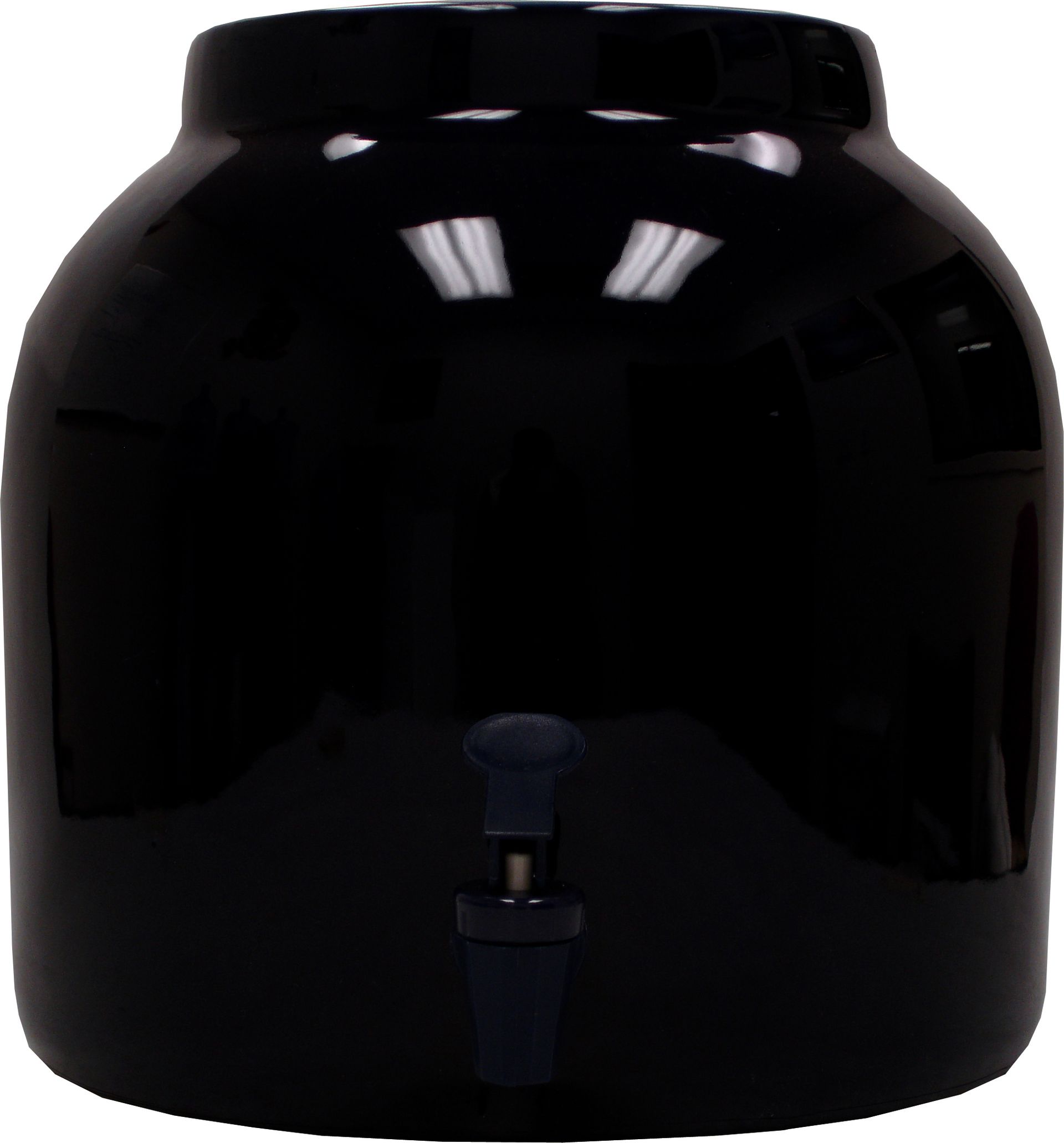 White ceramic water dispenser with cherub painting and white spigot.