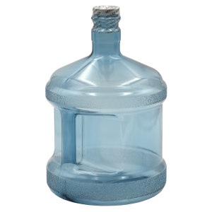 Clear glass jug with handle and white cap.