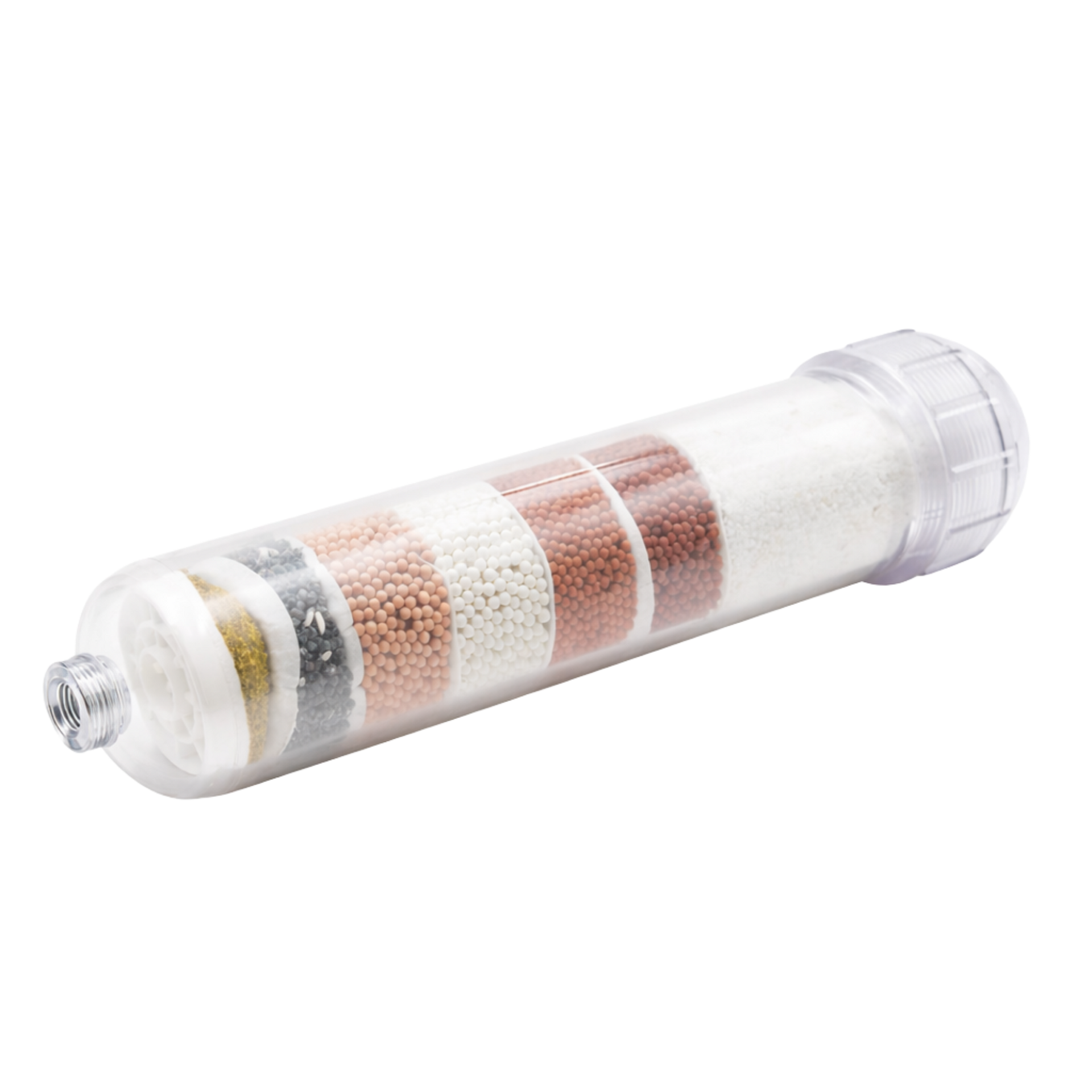 Clear glass jug with handle and white cap.