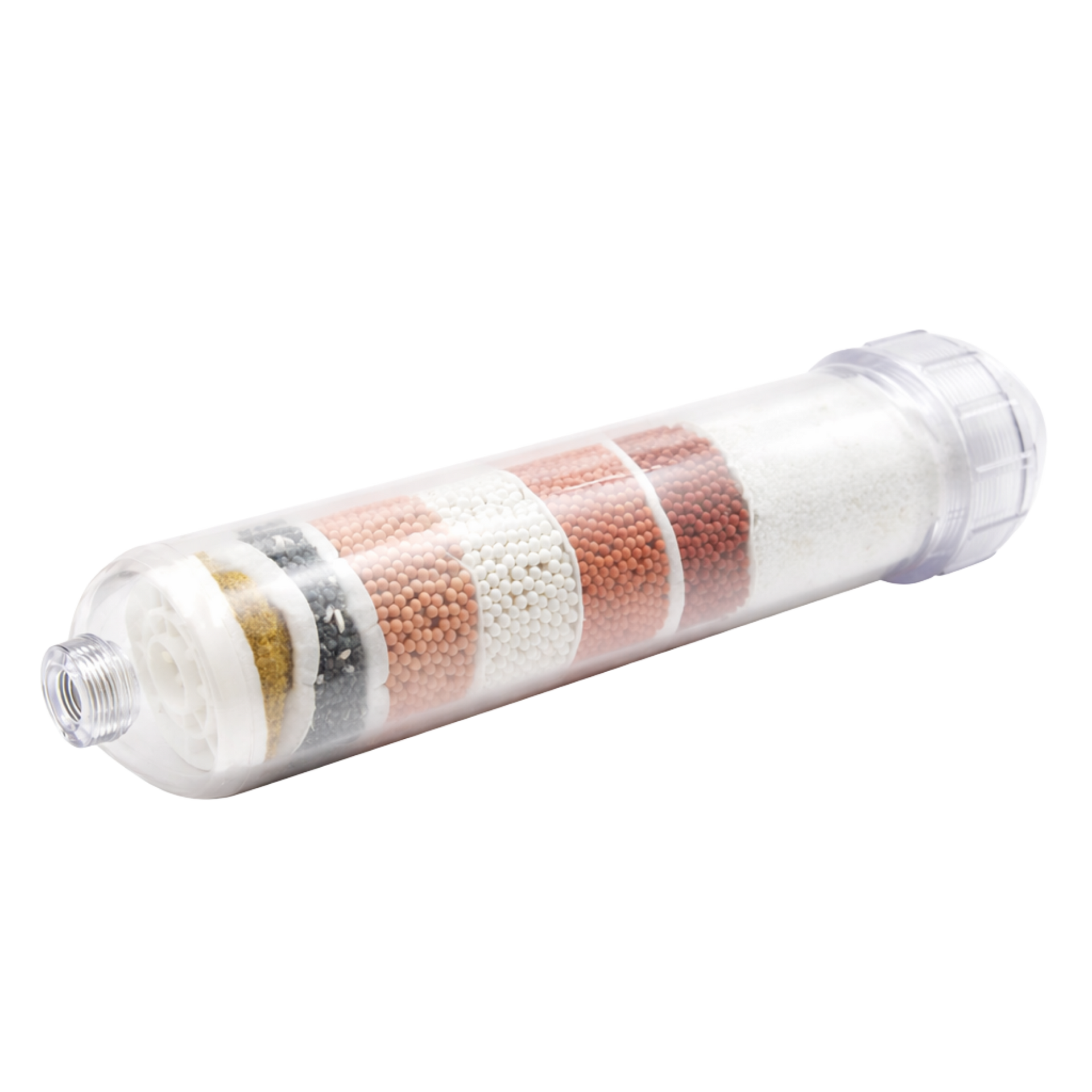 Cream-colored metal plant stand with ornate top and triangular base, empty.