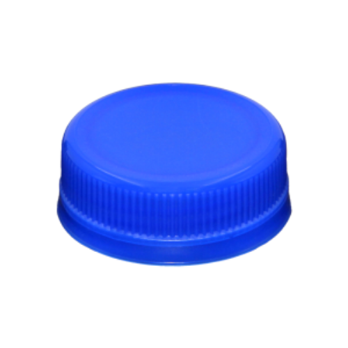 Blue plastic bottle cap with textured sides.