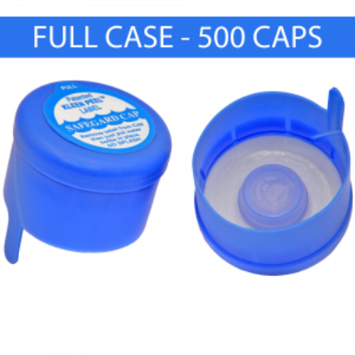 Blue water bottle caps, one with a 