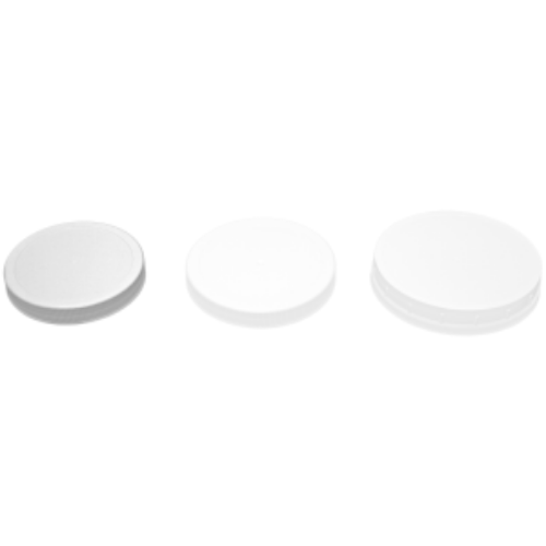 Three white, circular objects, varying in thickness, on a white background.