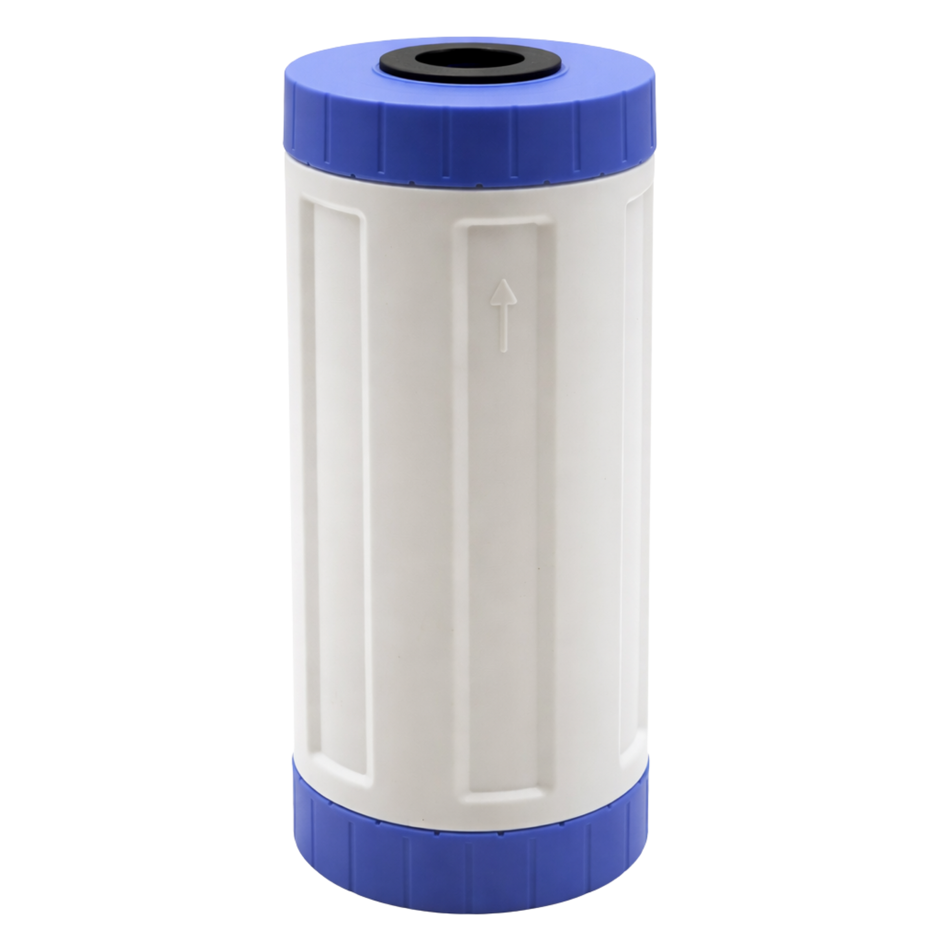 Cream-colored metal plant stand with ornate top and triangular base, empty.