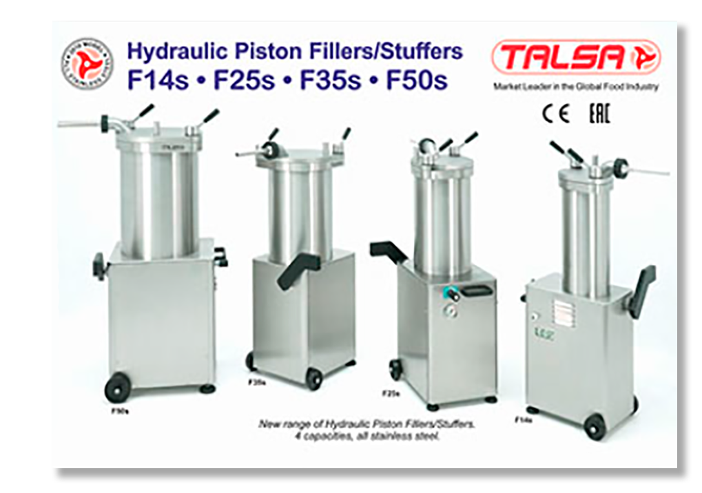 A brochure for hydraulic piston fillers / stuffers by talsa