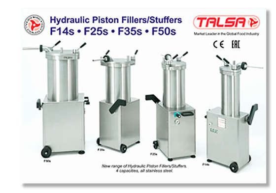 A brochure for hydraulic piston fillers / stuffers by talsa
