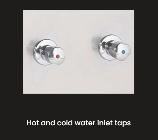 A picture of hot and cold water inlet taps
