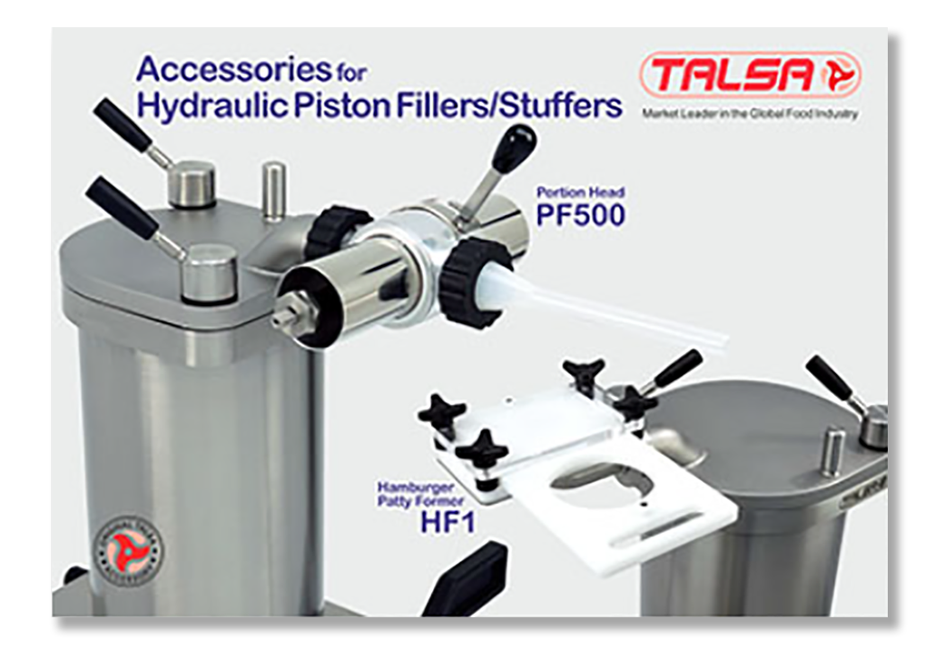 A brochure for hydraulic piston fillers and stuffers by talsa