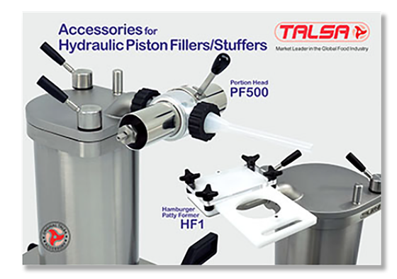 A brochure for hydraulic piston fillers and stuffers by talsa