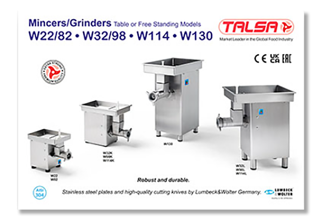 A brochure for mincer / grinders table or free standing models