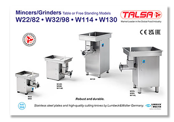 A brochure for mincer / grinders table or free standing models
