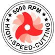 A high speed cutting logo with a red blade in a circle.