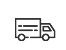 A black and white icon of a delivery truck on a white background.