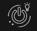A light bulb is surrounded by a power button on a black background.