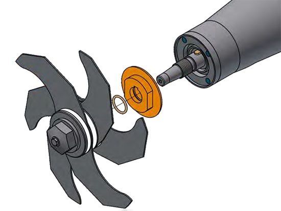 A drawing of a fan with a motor attached to it.