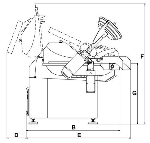 A black and white drawing of a machine with measurements.