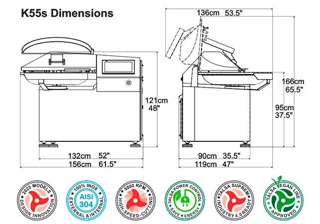 A drawing of a machine that says k55s dimensions