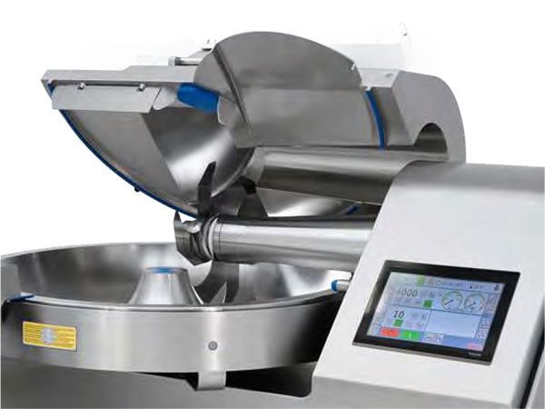 A stainless steel machine with the lid open and a screen