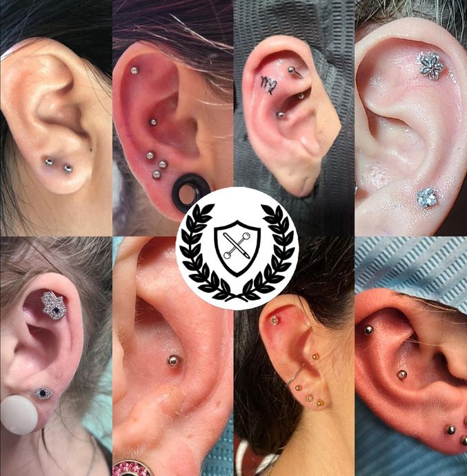 A collage of different types of ear piercings